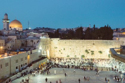 Western Wall at night, beautiful religious holy place in Jerusalem Israel